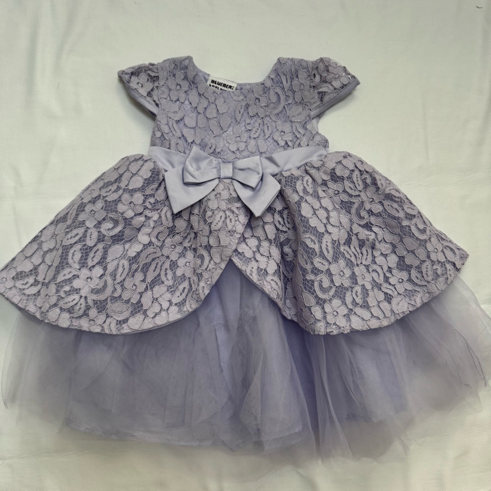 2T Toddler Girls Lilac Lace Tulle Dress with Bow